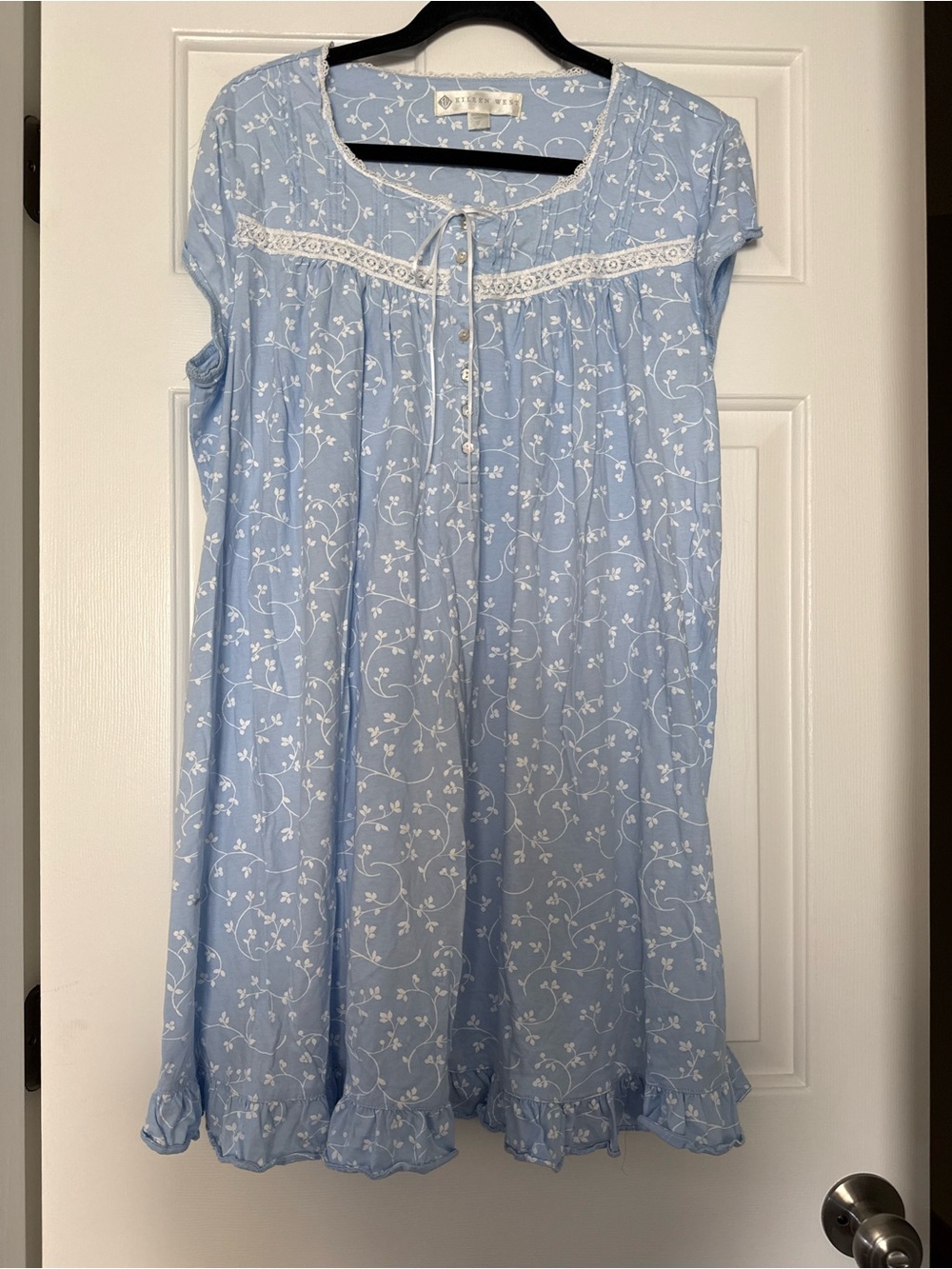 Eileen West Blue White Vine Cotton Nightgown XL
